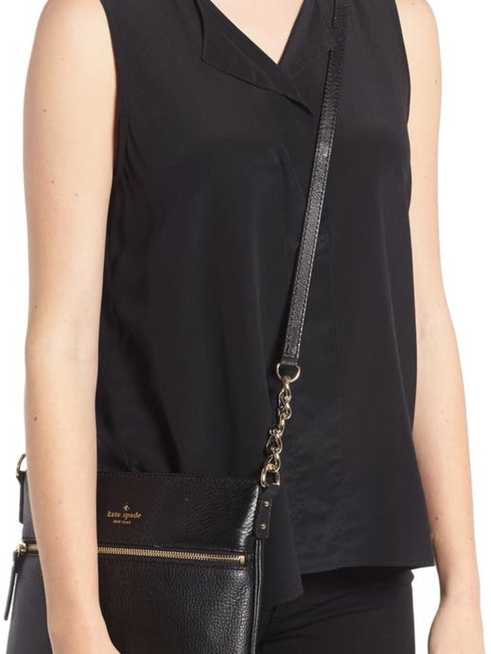 NWT kate spade Black Pebbled Leather Crossbody with Gold Hardware - Picture 3 of 7